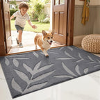 LUMI Indoor Door Mat 48x72, Washable Front Doormat with Welcome Leaf Pattern, Non-Slip Rubber Back Absorbent Mats for Entrance, Patio, Garage, Light Grey