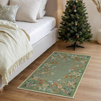 Wonnitar 2x3 Boho Bathroom Rugs Non Slip Washable Kitchen Rug, Green Floral Small Area Rugs for Entryway, Low Pile Soft Door Mat Indoor Entrance Throw Carpet for Bedside Laundry Room (Green,2'x3')