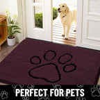 Smiry Dog Door Mat for Muddy Paws, Absorbent Dirt Trapper Non Slip Quick Dry Washable Chenille Mat for Mud Dogs, Entry Rug for Indoor and Outdoor (36x24 Inches, Russet and Black)