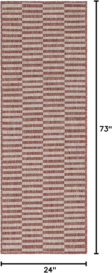 Unique Loom Outdoor Collection Classic Stripes, Transitional Indoor & Outdoor Area Rug, Rectangular 2' 0" x 6' 0", Red/Ivory