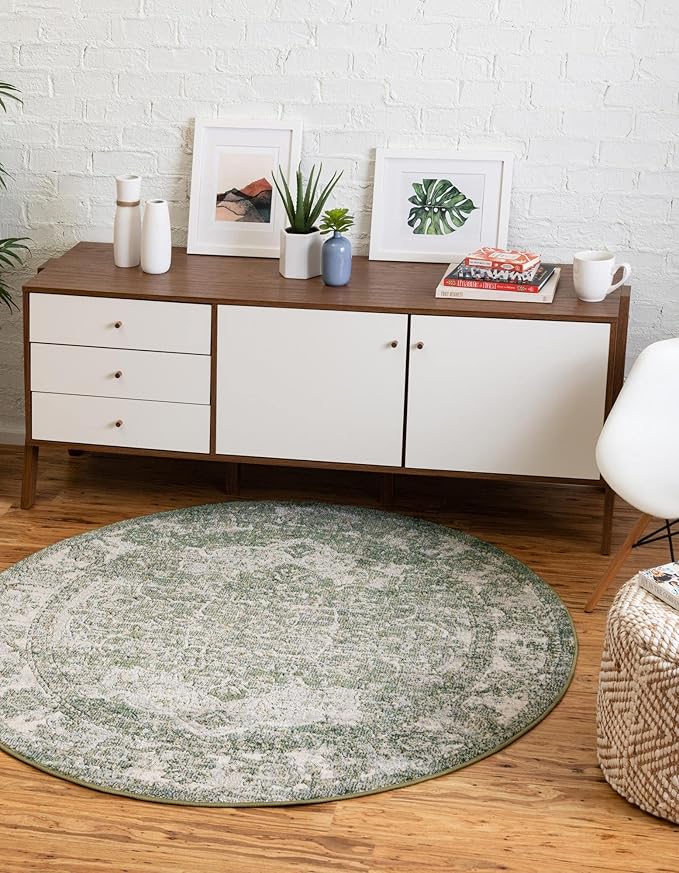 Unique Loom Isabella Collection Area Rug - Adjani (6' Round, Green/ Ivory)