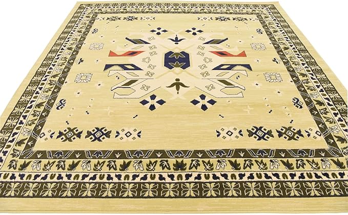 Unique Loom Taftan Collection Border Geometric Tribal Inspired Design Area Rug (8' 0 x 8' 0 Square, Gold/ Gray)