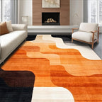 Flatwoven High Traffic Area Rug 6x9, Copper Black Burnt Orange Abstract Indoor Floor, Non Slip, Stain Resistant, Washable Area Rugs for Living Room, Bedroom (Beige, 6x9)