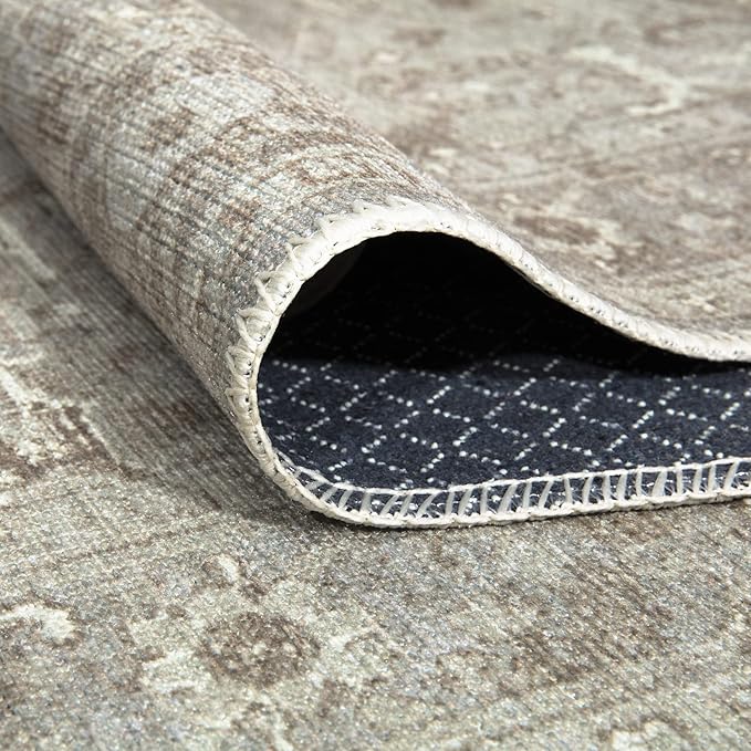 Bloom Rugs Washable Non-Slip 6' x 9' Rug - Beige/Gray Traditional Area Rug for Living Room, Bedroom, Dining Room, and Kitchen - Exact Size: 6' x 9'