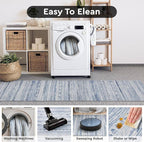 2x6 Runner Rug Machine Washable Non Slip Area Rug Distressed Neutral Moroccan Boho Rug Ultra Soft Floor Runners for Hallways for Entryway Laundry Room Kitchen, Blue