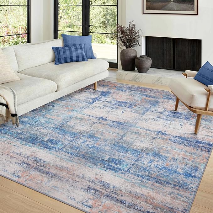 Abstract 8x10 Area Rug for Living Room Dining Room Office Bedroom Blue