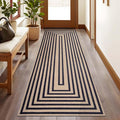 Tangsoo Easy Jute Rug 2x6 Washable Runner Rug for Hallways,Non-Slip Black Geometric Thin Outdoor Rug,Modern Farmhouse Carpet for Porch Laundry Bedroom Living Room Entryway