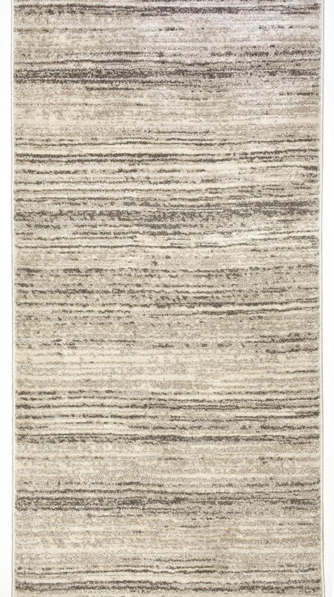 Well Woven Custom Size Hallway & Stair Runner- Harlow Delphi Cream Beige 31 Inches Wide x 13 Feet Long Runner (31" x 13') Runner Rug - Modern Stripes Pattern, Ultra-Soft, Easy-Clean