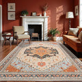 5x7 Orange Beige Area Rug for Living Room, Machine Washable Rugs with Non-Slip Backing for Bedroom, Vintage Medallion Carpet Dining Room Office Kids Room Decor