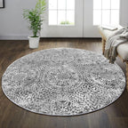 vivorug Round Rug 6ft Vintage-Inspired Round Area Rug Non-Slip Indoor Carpet for Living Room Bedroom Entryway, Stain Resistant Home Decor Circle Rug, Grey Medallion
