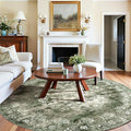 jinchan Round Rug 8ft Area Rug - Green Vintage Floor Mat Kitchen Indoor - Washable Circle 8' Thin Floral Print Carpet Retro Farmhouse Non Slip Dining Room Living Room Bedroom Office