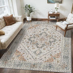 Tangsoo 3x5 Bedroom Rug, Washable Vintage Indoor, Area Rug Non Slip Accent Rug, Print Distressed Grey Carpet, Soft Low Pile for Living Room Dorm Bedroom Bedside Entryway Bathroom