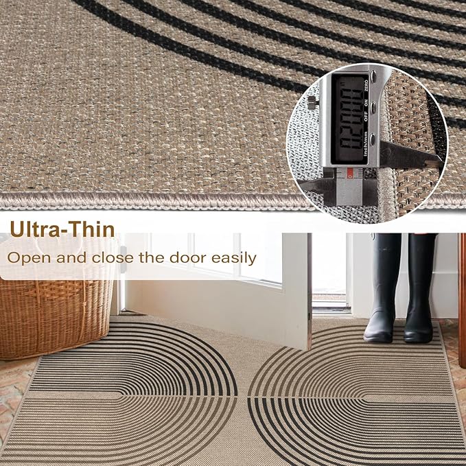 Easy Jute Rainbow Entryway Rug, 2.6x4 Washable Non-Slip Indoor Outdoor Doormat, Neutral Boho Farmhouse Kitchen Rug Modern Abstract Throw Rugs for Entrance Bedroom Bathroom