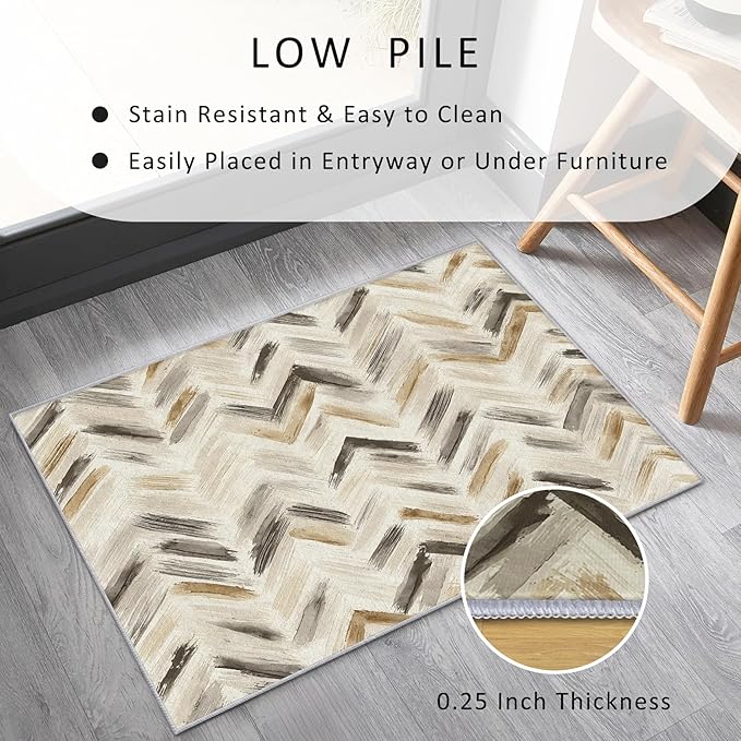 Washable 3x5 Chevron Rug Living Room, Modern Abstract Art Design Area Rugs for Bedroom, Chevron Home Decor Carpet, Low Pile, Non Slip, Kids & Pet Friendly (N4188)