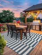 Unique Loom Outdoor Striped Collection Area Rug - Striped (7' 10" Square Blue/Ivory)