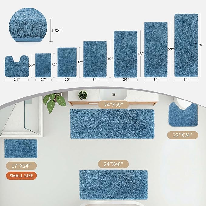 Blue Bathroom Rug 24x36 Non Slip Fluffy Bath Mat for Bathroom Floor Washable Plush Luxury Bath Rug for Tub Soft Shaggy Absorbent Shower Sink Mat