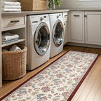 jinchan Elora 3x8 Floral Runner Rug for Hallway Washable Kitchen Runner Vintage Romance Design Non Slip Thin Indoor Floor Cover Low-Profile Throw Carpet for Entryway Bathroom Bedroom Porch, Red/Beige
