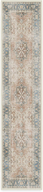 RUGGABLE Washable Vintage Runner Rug – Kamran Coral 2.5x12, Stain-Resistant, Non-Slip Hallway Runner – Machine Washable Rug for Hallway, Entryway, Living Room & Kitchen–with Standard Pad