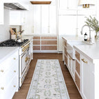 Fame Living Cream Beige Oushak Runner Rug, Modern Runners, Turkish, Eclectic, Floral, Pastel, Washable, Small Rug, Short Runner for Hallway, Entryway, Laundry, Bedroom, Kitchen, Bathroom, 2'5"x6'5"