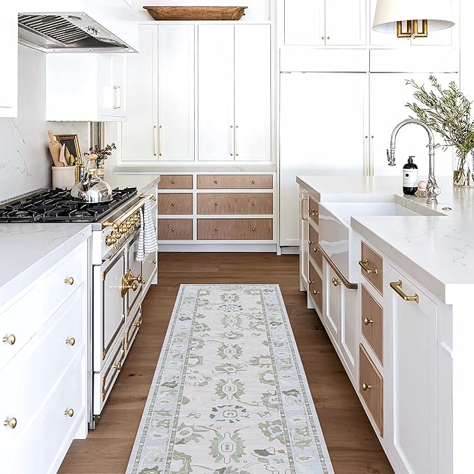 Fame Living Cream Beige Oushak Rug, Modern Rugs, Vintage, Turkish, Eclectic, Floral, Pastel, Washable, Small Throw, Accent Area Rug for Living Room, Bedroom, Kitchen, Bathroom, 2'5"x4'9"