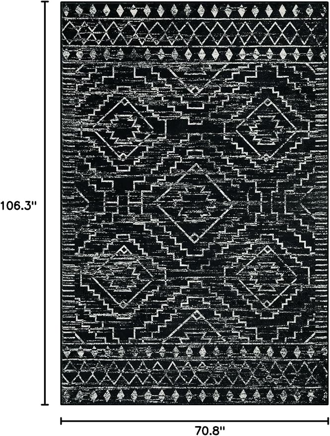 Wonnitar Moroccan 6x9 Area Rugs, Washable Black Rugs for Living Room, Large Soft Bedroom Throw Rug, Non-Slip Stain Resistant Thin Boho Floor Carpet for Dining Room Home Office Decor (Black,6'x9')