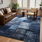 DweIke Large Modern Washable Area Rugs 8x10, Living Room Rug Non-Slip and Non-Shedding Large Rugs for Bedroom, Low Pile Indoor Rubber Backed Carpets for Dining Office Home Decor, Navy Blue