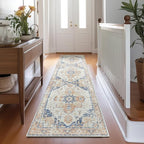 jinchan Kelda Runner Rug 2x10 Hallway Rug Washable Runner Vintage Mat Retro Print Lightweight Non-Slip Floor Cover Distressed Thin Carpet for Entryway Bathroom Bedroom Laundry Room Stairway Orange