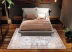 Bloom Rugs Washable Non-Slip 6' x 9' Rug - Sand/Orange/Purple Traditional Medallion Area Rug for Living Room, Bedroom, Dining Room, and Kitchen - Exact Size: 6' x 9'
