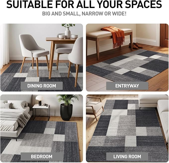 Rugshop Modern Boxes Design Non-Slip (Non-Skid) Area Rug 8 x 10 (7' 10" x 10') Gray