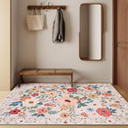 DUKINO 4x6 Feet Office Chair Mat, Lightweight Non Slip Washable Floral Area Rug, Indoor Low Pile & Non-Shedding Boho Design Rugs for Bedroom, Living Room, Dining Room, Beige
