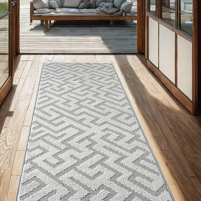 6ft Custom Cut Runner Rug for Indoor Entryway Foyer - Deco Grey | Non-Slip | Washable & Edge Bound