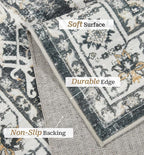 zesthome Area Rug 8x10,Ultra-Thin Washable Rugs for Living Room, Non-Slip Backing Area Rugs,Small Entryway Rug,Vintage Medallion Pattern Rugs (Black,8'x10')