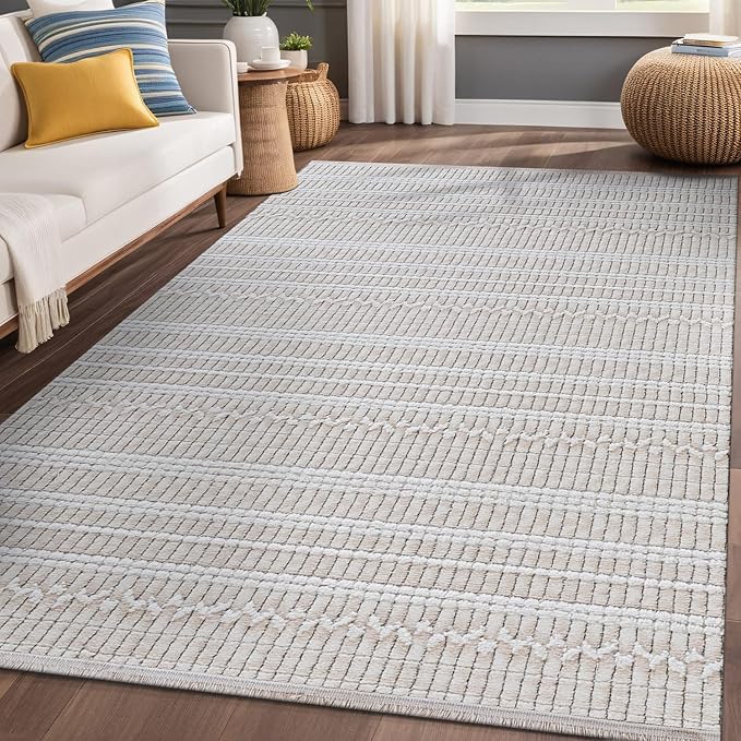 Modern Indoor Rug Stripe 8x10 Area Rugs for Living Room Luxury Kitchen Bedroom Durable Soft Geometric Durable Low and High Pile Stain Resistant Non Shedding Area Carpet 8x10