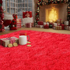 Red Fluffy Rug Plush Carpet for Bedroom Dorm, Non-Slip High Pile Rug, Shag Rug for Playroom Nursery Home Office Decor 6X9 Ft