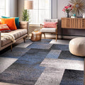 Rugshop Blue Modern Distressed Boxes Large Area Rug — Non-Shedding for Living Room, Office and Dining Room 8' x 10'