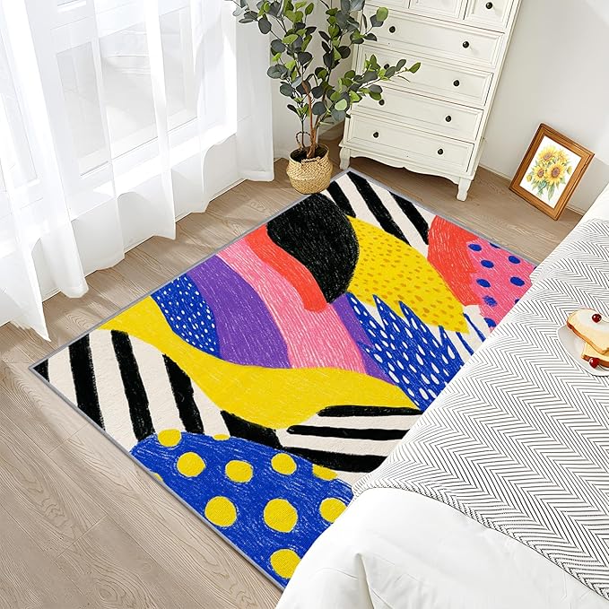 Colorful Area Rugs - Pop Art Abstract Graffiti Rug 3x5, Hippie Aesthetic Funky Washable Lightweight Carpet Room Decor #C003