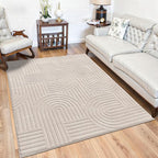 SHACOS Soft Cozy Fluffy Arch Pattern High Low Pile Area Rugs 4'x6' Non Slip Washable Scandinavian Minimalist Rug Modern Geometric Arc Carpet for Living Room Bedroom Dining Room, Beige