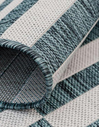 Unique Loom Outdoor Striped Collection Area Rug - Striped (4' 1" Round, Teal/Ivory)