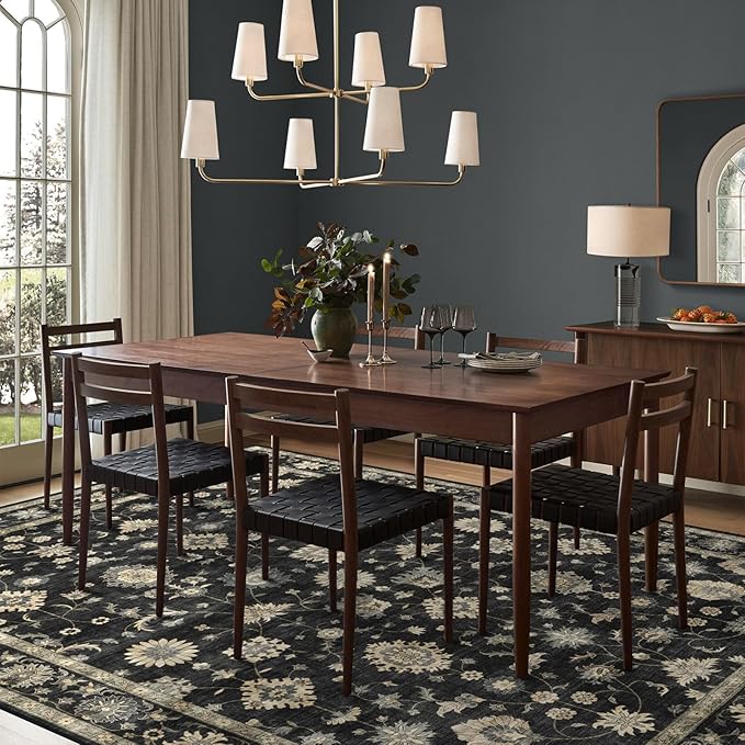 Area Rugs 10x14 Living Room - Large Washable Charcoal Black Boho Rugs for Bedroom Soft Vintage Farmhouse Rug Ultra-Thin Traditional Floral Carpet Moody Rug for Dining Room Guest Room Home Decor