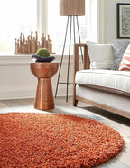 Unique Loom Solid Shag Collection Area Rug (5' 3" Round, Terracotta)