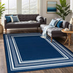 Beverly Rug Non Slip Area Rugs 5x7 Modern Bordered Non Skid Rubber Backing Soft Area Rug for Living Dining Room Easy to Clean Non Shedding Kitchen Bedroom Indoor Carpet 5 x 7 Navy