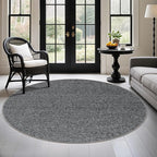 LBRO2M Easy Jute Solid Area Rug 4X4 Round Washable Rugs for Living Room Dining Room Bedroom Natural Jute Look Indoor Outdoor Rug Durable, Solid Non Shedding Eco Friendly (4X4 Black Gray)