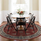 RUGGABLE Washable Vintage Area Rug – Verena Amber Red 8 ft Round, Stain-Resistant, Non-Slip – Large Machine Washable Rugs for Living Room, Bedroom, Hallway, Entryway & Office–with Standard Pad