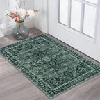 KOZYFLY Small Area Rug 2x3 Ft Rugs for Entryway Washable Boho Entry Rug Non Slip Door Mat Indoor Entrance Faux Wool Vintage Printed Kitchen Rug Throw Rugs for Entrance Kitchen, Dark Green