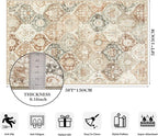 Lahome Moroccan Trellis Washable Small Area Rug, 3x5 Black Rug for Bedroom Living Room, Non-Slip Oriental Accent Throw Carpet for Kitchen Office Entryway Bathroom Office, Khaki