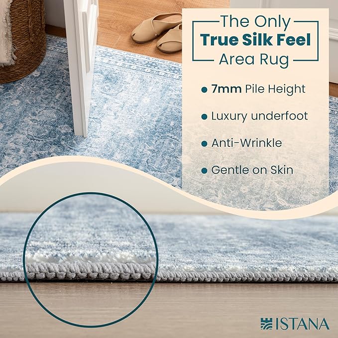 Istana 2x3 Area Rug - Blue Boho Rugs for Living Room 2x3 - Foldable Small Rugs for Bedroom - Stain Resistant Washable Rug Non Slip - Eco-Friendly Area Rugs Indoor