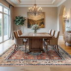 KOZYFLY Boho Area Rug 8x10 Ft Thin Rugs for Living Room Washable Bedroom Rug Non Slip Rugs for Living Room Rust/Orange/Blue Printed Faux Wool Vintage Bedroom Rug Floor Carpet for Dining Room