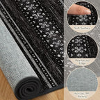 BESTSWEETIE 9x12 Area Rugs for Living Room Washable Moroccan Farmhouse Neutral Geometric Low Pile Non-Slip Soft Print Pattern Rug for Bedroom Kitchen Dining Room Entryway Black/White