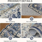 Area Rug 2x3 Doormat, Machine Washable Low Pile Vintage Rugs, Small Lightweight Rug Entryway Indoor Mat for Entrance, Hallway, Kitchen and Corridor, Center Blue