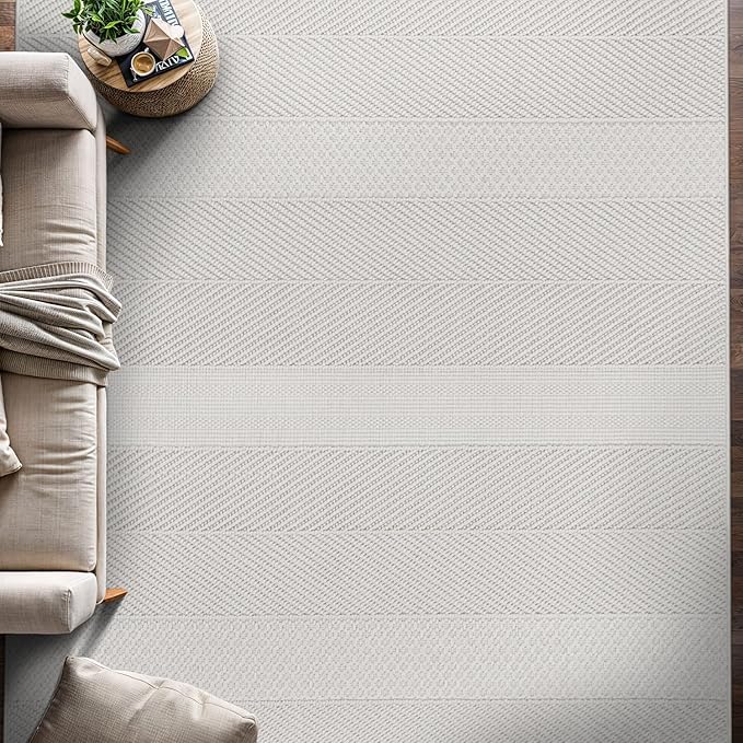 Beverly Rug Micro Loop Large Area Rug White 9x12 Modern Luxury Boho Geometric Durable Indoor Area Rugs for Living Dining Room Office Stain Resistant Non Shedding Casual Indoor Carpet White 9 x 12